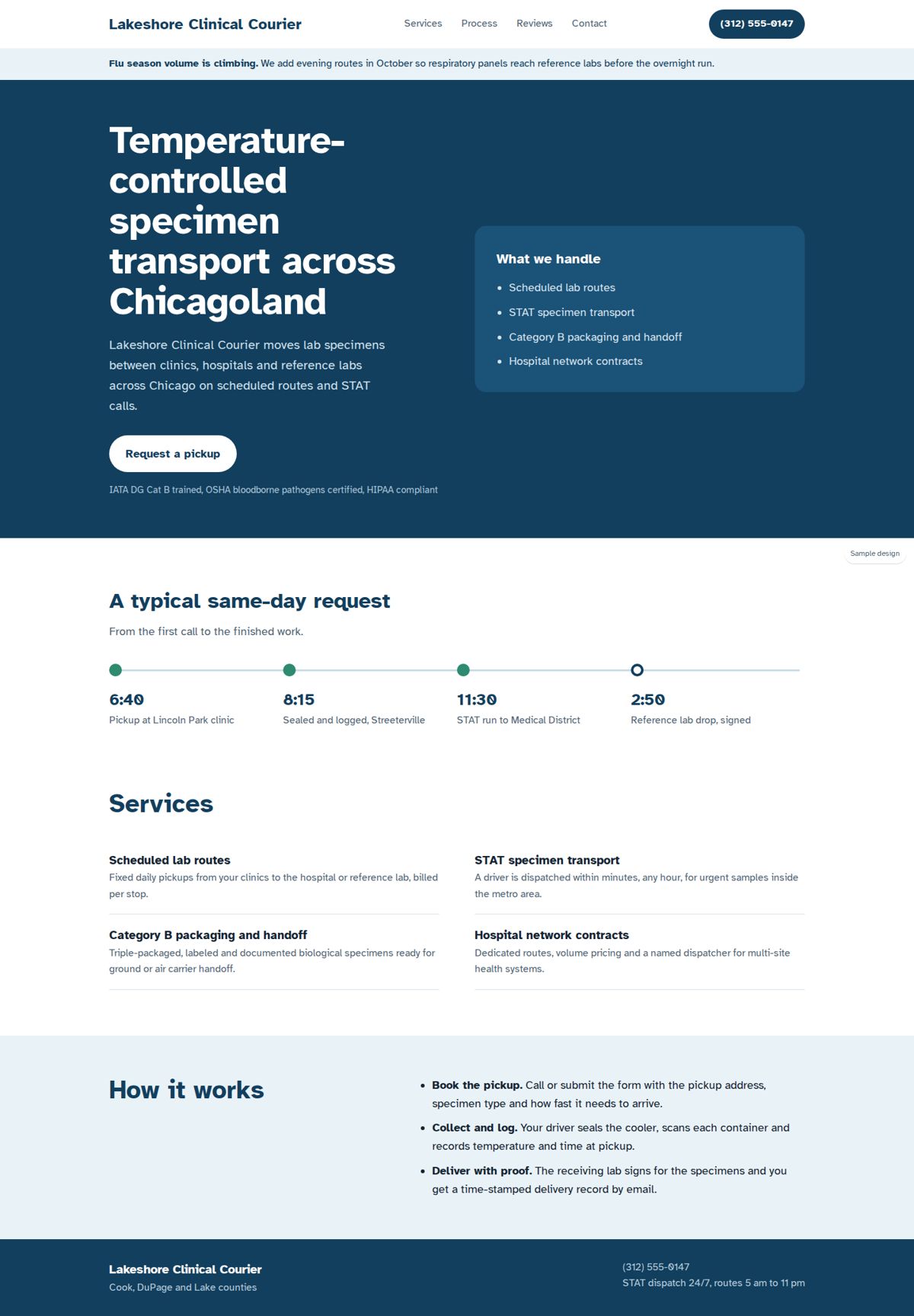 Full page of a sample business website, desktop view